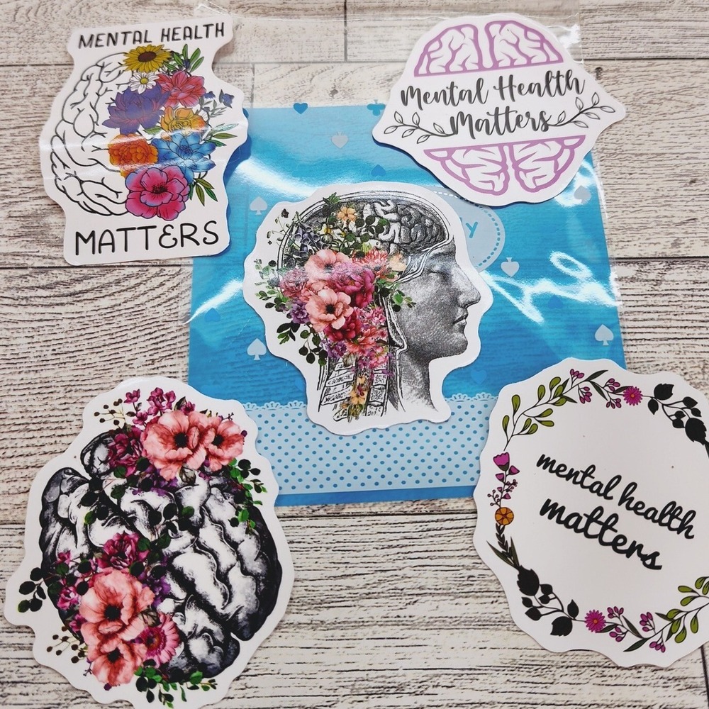 Mental Health Matters Stickers - Floral Brain Stickers - 5pcs Beautiful Images